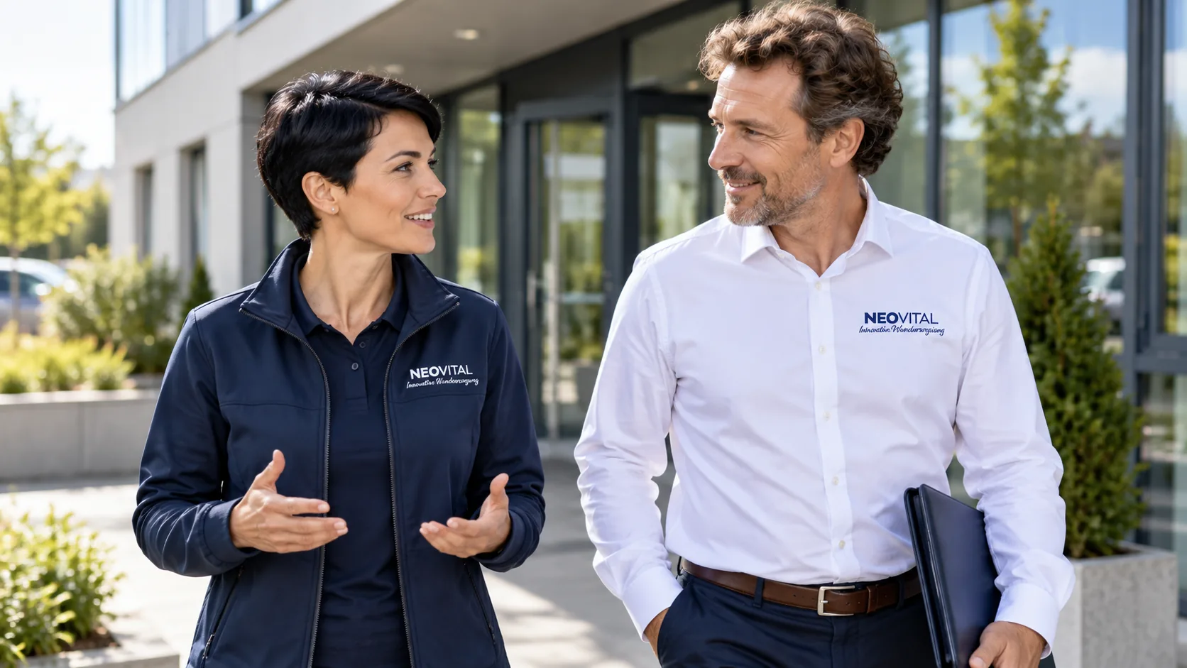 NeoVital Außendienst-Mitarbeiterin auf dem Weg zu einem Patiententermin