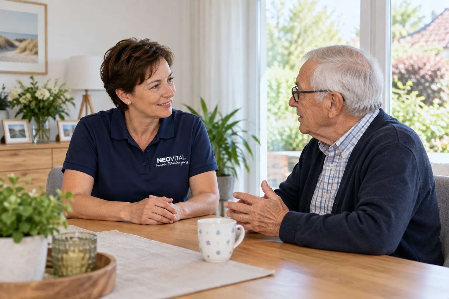 NeoVital Mitarbeiterin hört einer Patientin aufmerksam zu